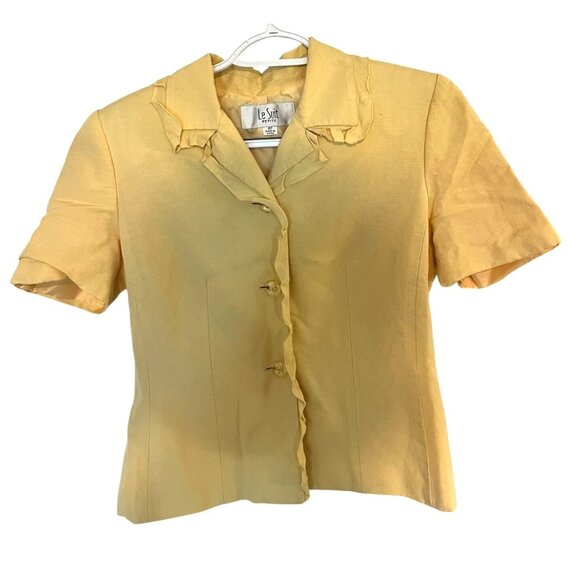 Le Suit Womens Petite Blazer Yellow Button-Front Short Jacket Top Sz 4 Petite - Picture 1 of 7